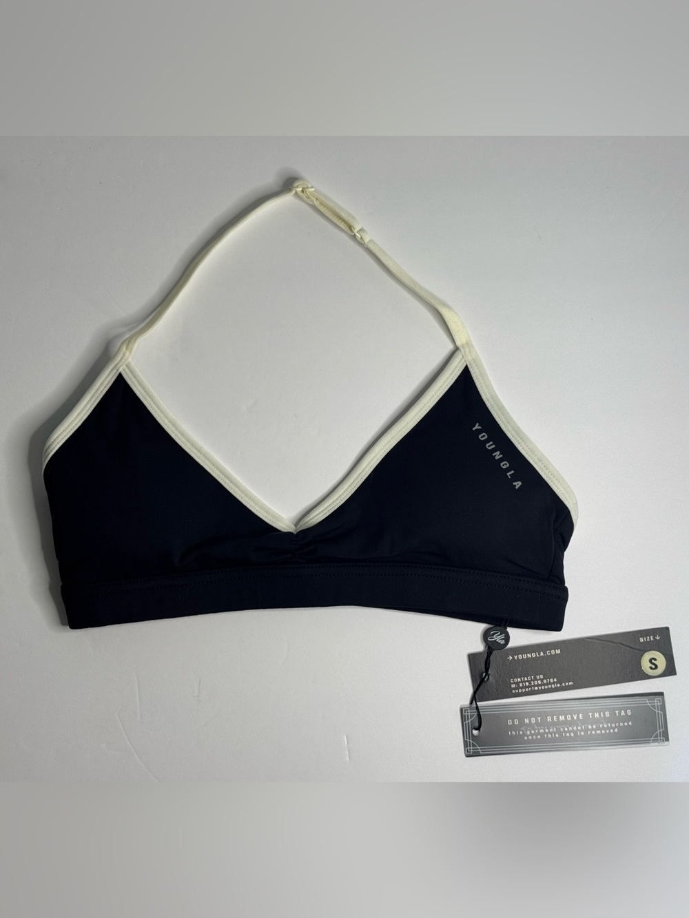 YoungLA YLA W335 Black Cream Contrast Sports Bra Size Small NWT